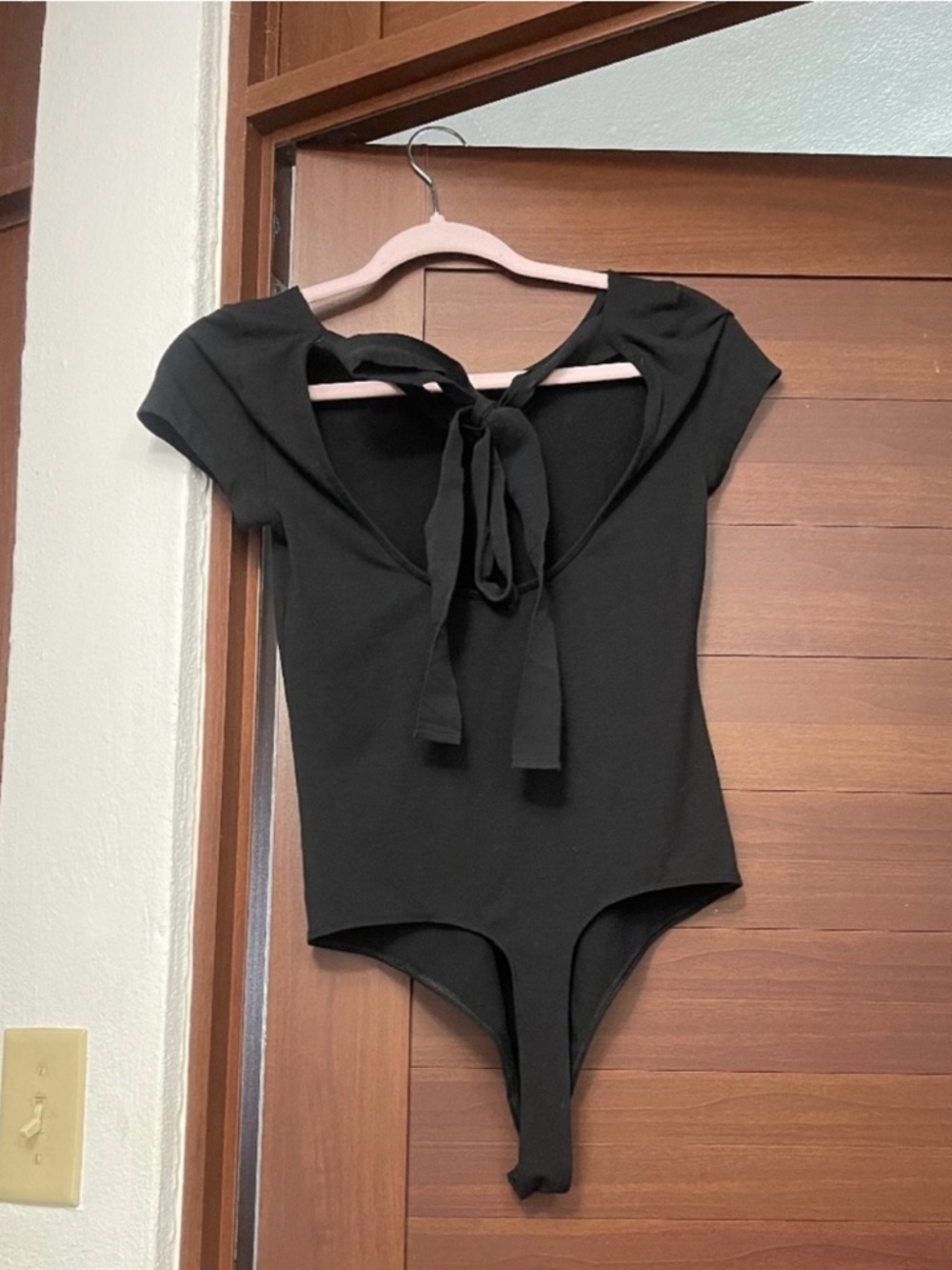 American Eagle Black Bodysuit Open Back With Bow